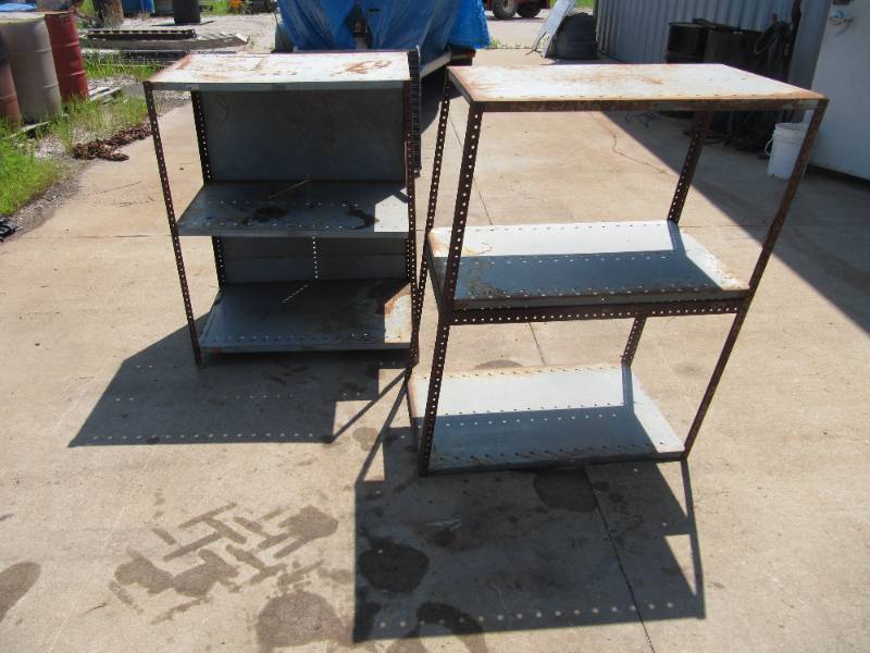 lot 7012 image: PAIR OF SMALL METAL SHELVES 4FT X 3FT X 2FT