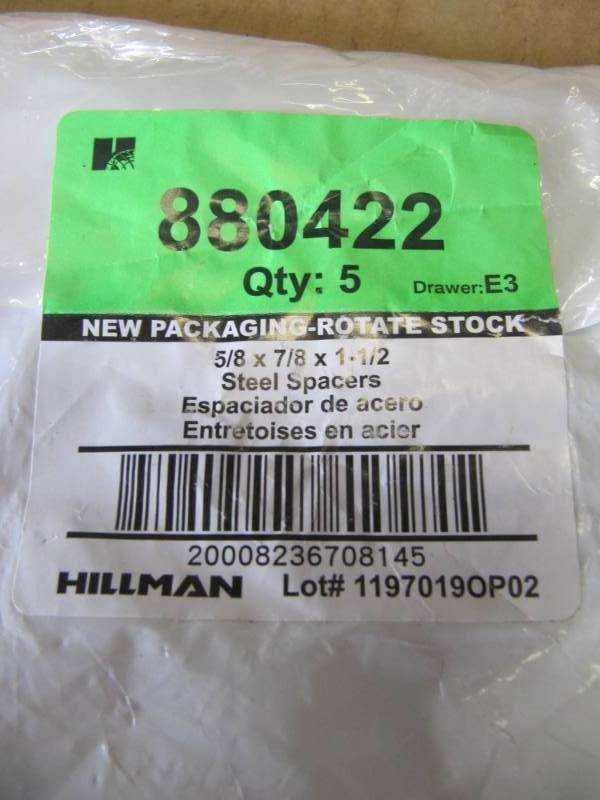 lot 1722 image: 5 NEW Hillman Steel Spacers 58 x 78 x1 12