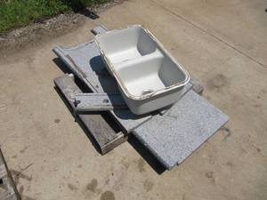 lot 7029 image: GRANITE OR MARBLE COUNTERTOP KITCHEN RENNOVATION CUT PIECES WITH OVERHEAD SINK, PREVIUOSLY OWNED