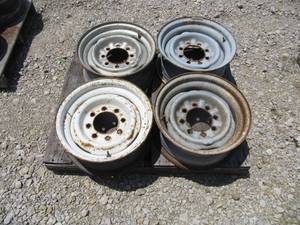 lot 7023 image: 4 COUNT TRAILER WHEELS 8 LUG X 6.5 INCHES SIZE 16 DIAMETER X 7 WHEEL WIDTH