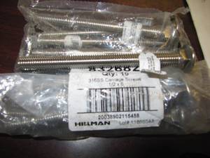 lot 1916 image: NEW HILLMAN 10 PCS. 316SS CARRIAGE SCREWS 12 X 6