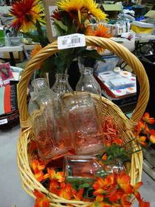 lot 23133 image: Basket of Milk Bottles & Fall Flowers