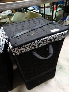 lot 23073 image: Black Fabric Lined Clothing Hamper & Basket Set - New