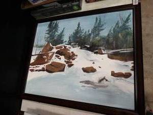 lot 23017 image: Framed Art - Rural Winter Scene by Fallier AWS