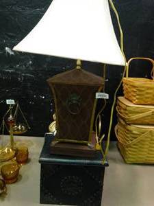 lot 23024 image: Decorative Box with Artificial Foliage and Table Lamp with Lion Accent