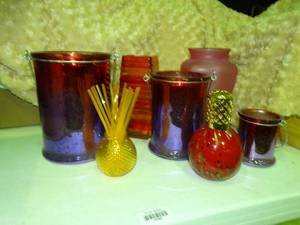 lot 23058 image: Lot of Warm Colored Vases and Candle Holders