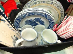 lot 23187 image: Lot of Blue and White Dishes-- Many Hand-Painted