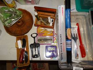lot 23267 image: Misc Kitchen Items and Small Box of Collectibles