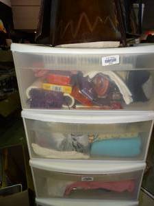 lot 23360 image: 3 stackable plastic drawers with contents - crafting and sewing items