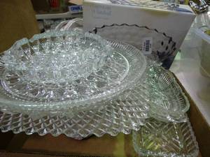 lot 23345 image: Lot of Decorative Pressed Glass Platters and Misc
