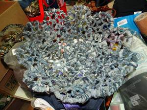 lot 23316 image: Large Hand Made Material Bowl  Ironing Board Cover  Misc Lot