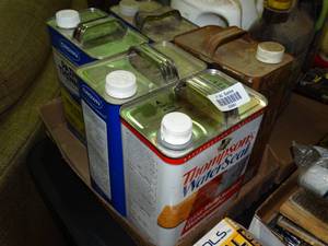 lot 23381 image: Large cans of paint thinner, deck stain