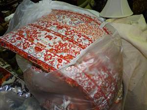 lot 23390 image: Lot of Red Bedding-- 3 Pillows and Large Comforter