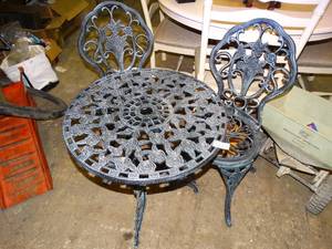 lot 23664 image: Quality Decorative Patio Table and 2 Chairs