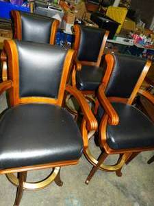 lot 23653 image: Lot of 4  Armed Brass and Wood Expensive Stools
