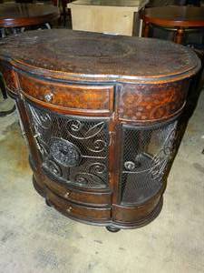 lot 23648 image: Exquisite Quality Oval Wood and Metal Decorative Cabinet