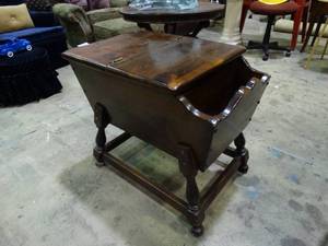 lot 23728 image: Wood Magazine Rack  Table w Hinged Top