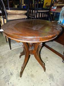 lot 23641 image: Beautiful Ornate Round Wood Side Table