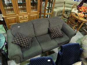 lot 23531 image: Dark Grey Sofa with Throw Pillows by Cochrane Furniture