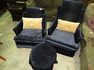 lot 23532 image: His and Hers Armchairs with Matching Ottoman