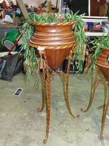 lot 23537 image: 39 inch Tall Decorative Metal Plant Stand w Faux Plant