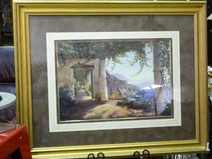 lot 23544 image: 46w x 37 Large Framed Art Image of Coastline view from a Villa