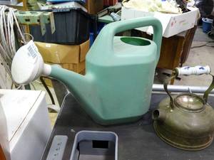lot 23597 image: Plastic Watering Can and Metal Kettle