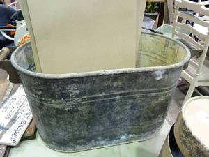 lot 23611 image: Metal Bucket with Folded Cardboard Boxes