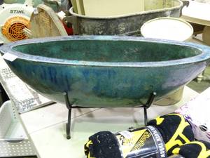 lot 23614 image: Decorative Blue Oblong Bowl on Stand