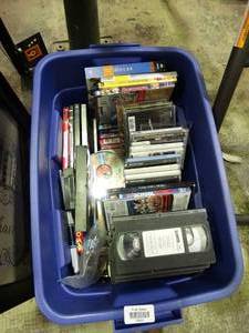 lot 23629 image: Lot of Mixed Media  Cassettes  VHS  CDs  DVDs
