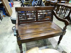 lot 23632 image: Deep Seated Dark Wood Bench for 2