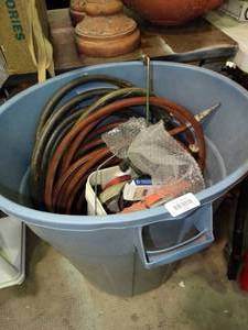 lot 23747 image: Trashcan filled with tubing, hoses & misc Tools  Parts