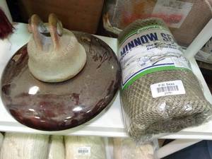 lot 23751 image: Large Brown Ceramic Insulator and Fishing Net