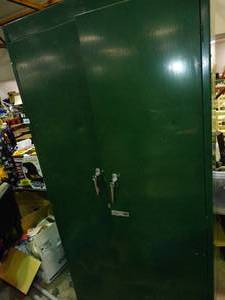 lot 23779 image: Green Metal 2 Door Storage Cabinet (No contents included)