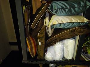 lot 23950 image: Pillows Lot - 3 New Bed Pillows & Decorative Pillows in Teal & Tan