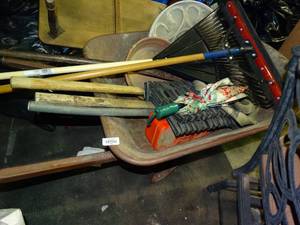 lot 23969 image: Wheel Barrow with Long Handled Tools