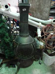 lot 23904 image: Outdoor Fireplace with Metal Mesh Surround - Freestanding with Smoke Vent