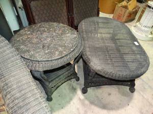 lot 23932 image: Wicker Patio Tables - Round & Oval