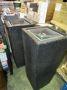 lot 23943 image: Pair of Tall Black Woven Texture Planters