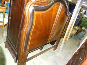 lot 26030 image: Exquisite Wood and Leather Head Board