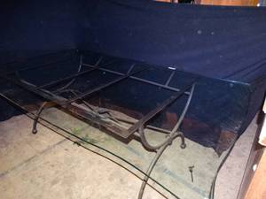 lot 26039 image: Awesome Large Glass Table with Metal Base  4ft  x  7ft