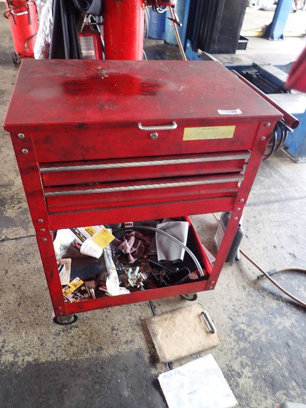 lot 128 image: 3 Storage Tool Cabinet w Stud Sizing Kit