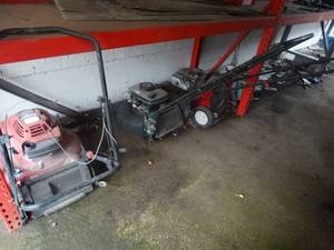 lot 21590 image: Lot of Lawn Mowers, Weed Trimmers and Air Compressors