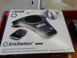 lot 21713 image: VTech Eris Station VC5702 Conference Phone with 2 Wireless Mics