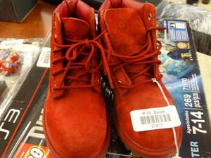 lot 21817 image: Red Timberland boots- Size 11