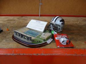 lot 21867 image: K-State field statue & mini helmet & other football helmet