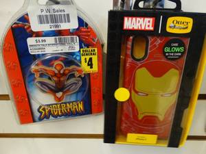 lot 21991 image: Spiderman Cell Phone Magnet Holder and Marvel Iron Man Otterbox for iPhone X