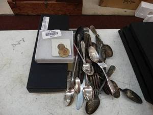 lot 24963 image: Lot of Utensils, Coins, Stamps, Etc