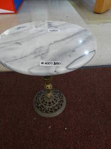 lot 37790 image: Small Table with Round Marbled Top and Metal Base
