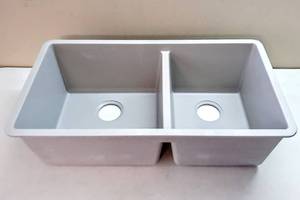 lot 6056 image: Blanco PRECIS Undermount Concrete Gray Granite Composite 33 in. 6040 Double Bowl Kitchen Sink